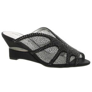 Proxy Womens 6.5M Gail Black Jeweled Mesh Mules Wedges Dress Sandals Shoes‎